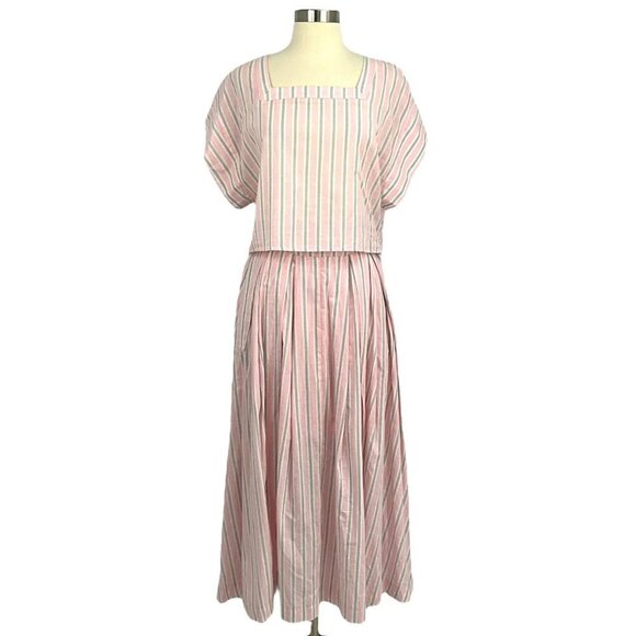 Mable Size S Sydney Square Neck Top & Skirt Set Pink Grey Stripe 100% Cotton - Picture 1 of 16